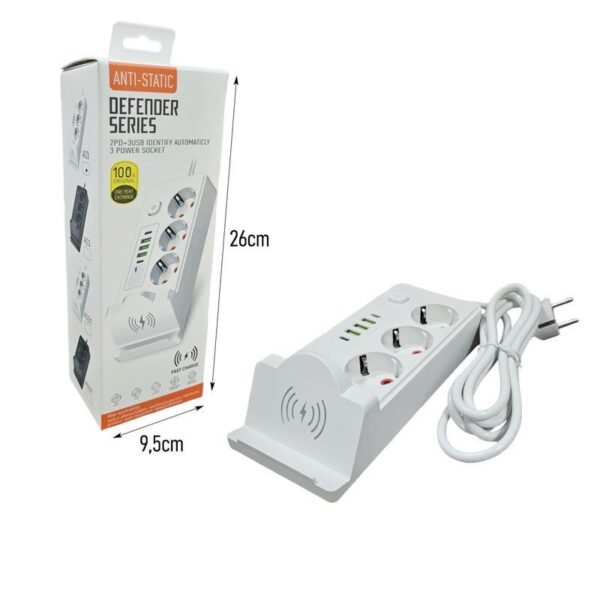 009021-3 Πολύπριζο με USB και ασύρματη φόρτιση - 3 θέσεις