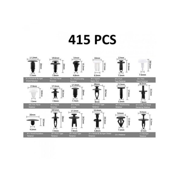 0111541-2 Rchang Κασετίνα με 415 pcs πλαστικά κουμπώματα – κλιπ αυτοκινήτου W06/W04375-2– Push Retainer Clips Kit