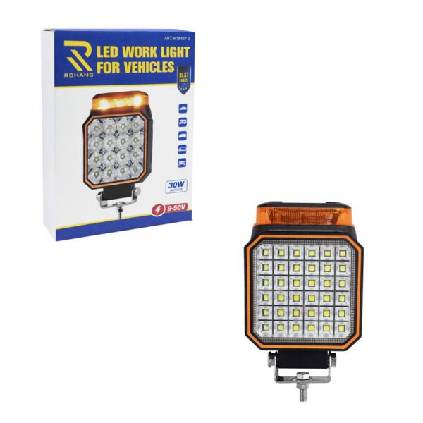 0111785 Rchang Προβολέας Εργασίας LED 30W για Οχήματα με Πορτοκαλί Φάρο W18437-5 - LED Work Light for Vehicles