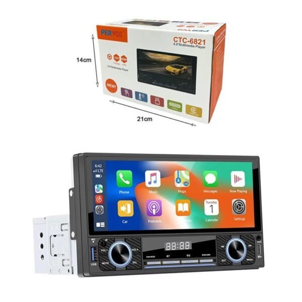 014427-4 PerVoi Οθόνη αυτοκινήτου Ηχοσύστημα Bluetooth USB AUX MP5 FM 6.8″ 12V 60W CTC-6821 - Car 1 Din HD Touch Screen Rearview Function