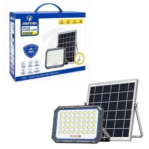 0274035 JORTAN Ηλιακός Προβολέας LED 500W με Φωτοβολταϊκό Πάνελ & Τηλεχειριστήριο IP66 - Solar LED Flood Light with Solar Panel