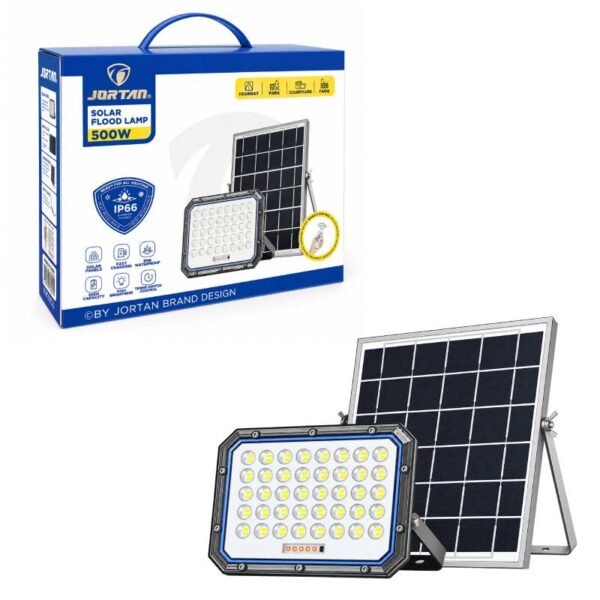 0274035 JORTAN Ηλιακός Προβολέας LED 500W με Φωτοβολταϊκό Πάνελ & Τηλεχειριστήριο IP66 - Solar LED Flood Light with Solar Panel