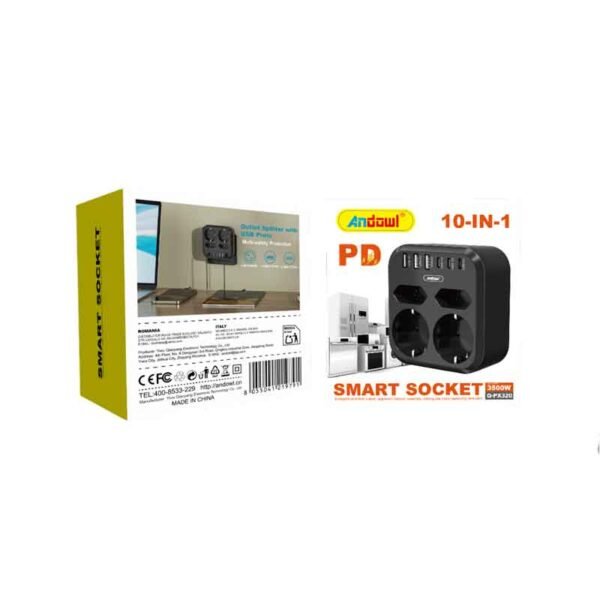 0751109 Andowl Πολύπριζο Smart Socket 10 σε 1 με 2 Πρίζες & 8 Θύρες USB 3500W Q-PX230 - Smart Socket