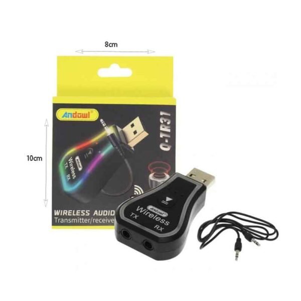Andowl Ασύρματο Bluetooth audio Transmitter και Receiver USB μαύρο με RGB LED φωτισμό Q-TR31 - Wireless Audio Transmitter / Receiver