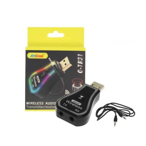 0751142 Andowl Ασύρματο Bluetooth audio Transmitter και Receiver USB μαύρο με RGB LED φωτισμό Q-TR31 - Wireless Audio Transmitter / Receiver