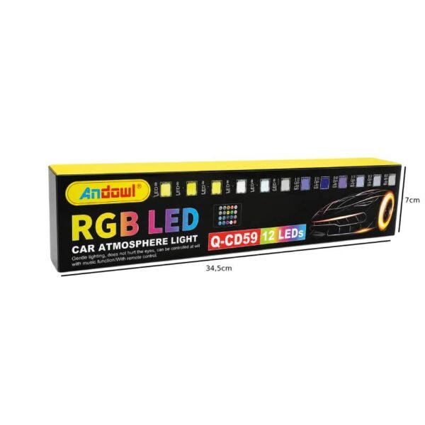 0751211-1 Andowl RGB LED Ατμοσφαιρικός Φωτισμός Αυτοκινήτου 12 LED Q-CD59 - RGB LED Car Atmosphere Light