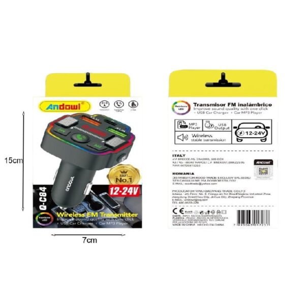 Andowl Πομπός Αυτοκινήτου Φορτιστής FM Transmitter 12-24v Q-C84 – Car FM Wireless Transmitter