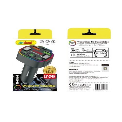 075491 Andowl Πομπός Αυτοκινήτου Φορτιστής FM Transmitter 12-24v Q-C84 – Car FM Wireless Transmitter