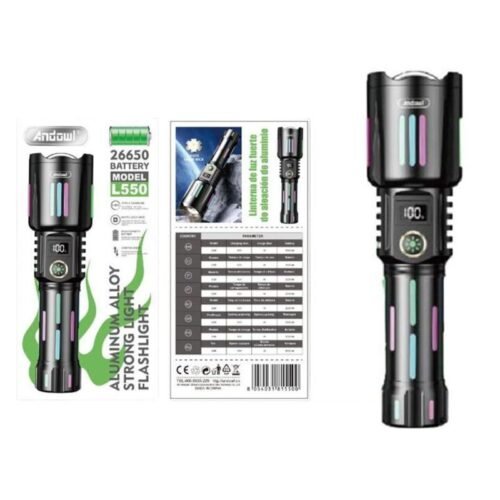 075626 Andowl Επαναφορτιζόμενος Φακός Led 3200mAh με 5 λειτουργίες με δυνατότητα ζουμ L550 - Aluminum Alloy Strong Light Flashlight