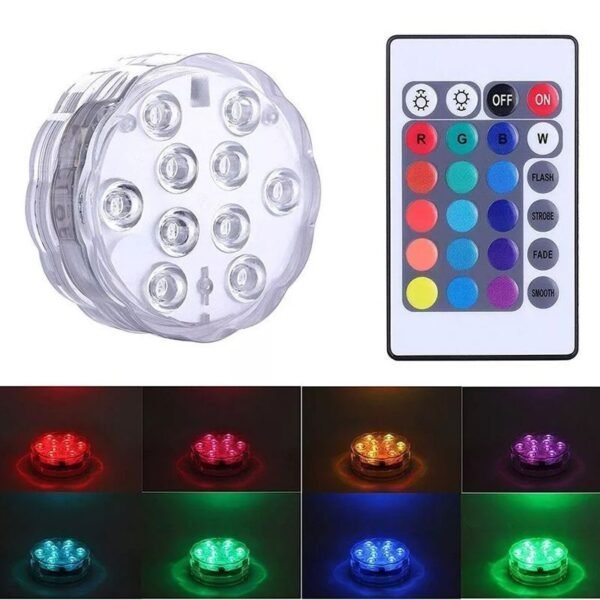 075644-1 Φως RGB υποβρύχιο αδιάβροχο 10 LED με χειριστήριο