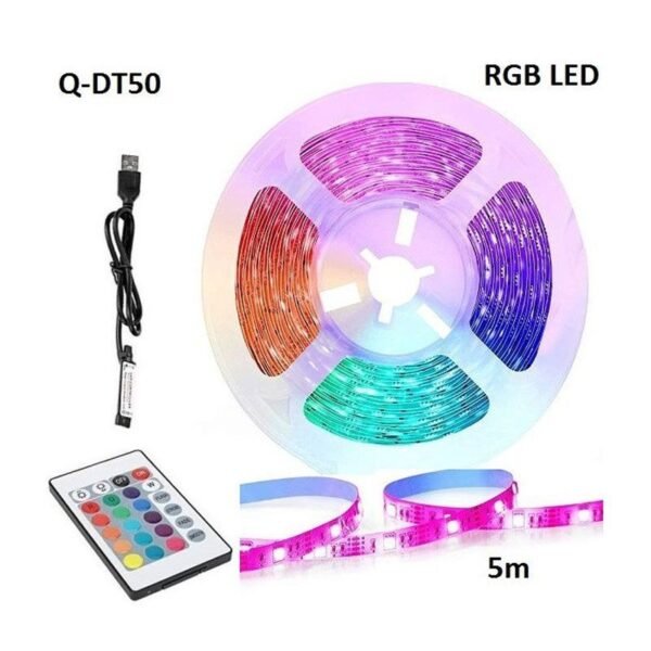 075764 Andowl Αδιάβροχη Ταινία LED Τροφοδοσίας USB (5V) RGB Μήκους 5m και 6 LED ανά Μέτρο με Τηλεχειριστήριο Τύπου SMD5050 Q-DT50 - LED strip lights