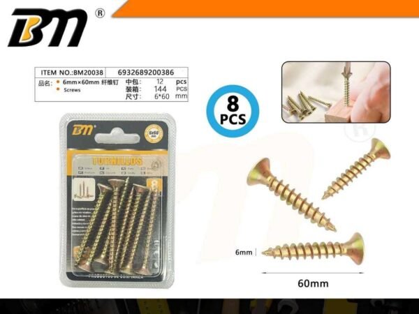 200386-1 Ξυλόβιδες - 6mm×60mm - Σετ 12 πακέτα των 8 τεμαχίων - 200386