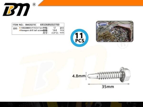 202700-1 Αυτοδιάτρητη βίδα εξάγωνη - 4.8mm*35mm - Σετ 12 πακέτα των 11 τεμαχίων - 202700