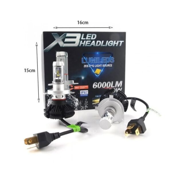 Λάμπα αυτοκινήτου H4 Ψυχρό Λευκό - X3 LED Headlight 6000LM 50W H4