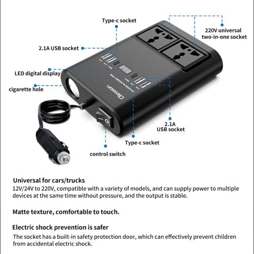 Version 1.0.0 Power Inverter 150W αυτοκινήτου - 12V σε 220V με 4 USB