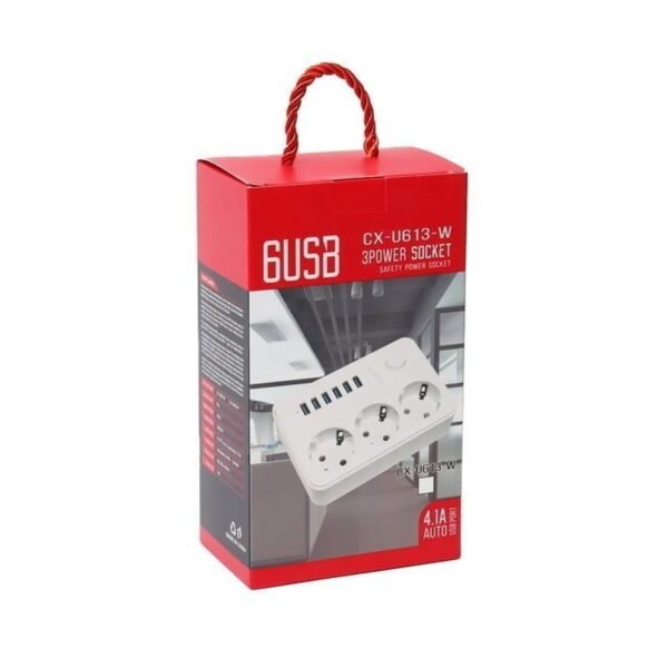 640004 Πολύμπριζο 3 θέσεων και 6 θύρες USB 4.1Α CX-U613 - 6USB 3 Power socket