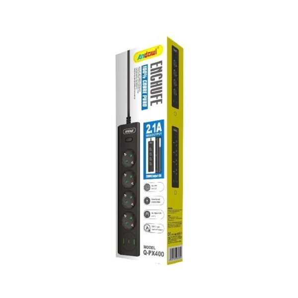 z774224 Andowl Πολύπριζο 4 Θέσεων + 2 USB Θύρες με Διακόπτη Q-PX400 - Socket
