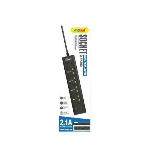 z774225 Andowl Πολύπριζο με Αγγλική Πρίζα 4 Θέσεων + 2 USB Θύρες με Διακόπτη Q-PX400 - Socket