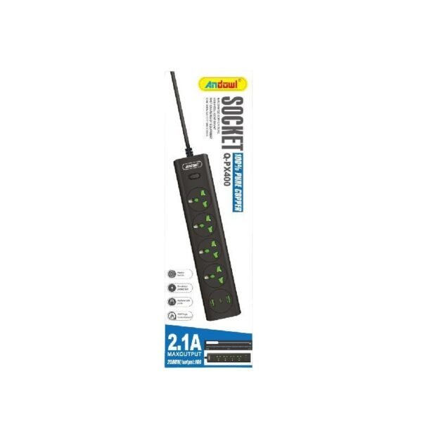 z774225 Andowl Πολύπριζο με Αγγλική Πρίζα 4 Θέσεων + 2 USB Θύρες με Διακόπτη Q-PX400 - Socket